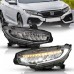 ANZO 16-17 for Honda Civic Projector Headlights Plank Style Black w/Amber/Seq...