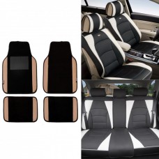 PU Leather Seat Covers Car SUV Truck Black White with Beige Black Floor Mats