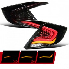 Fit 2016-2021 Honda Civic Black Smoke Tail Lights Dynamic LED Sequential Signal